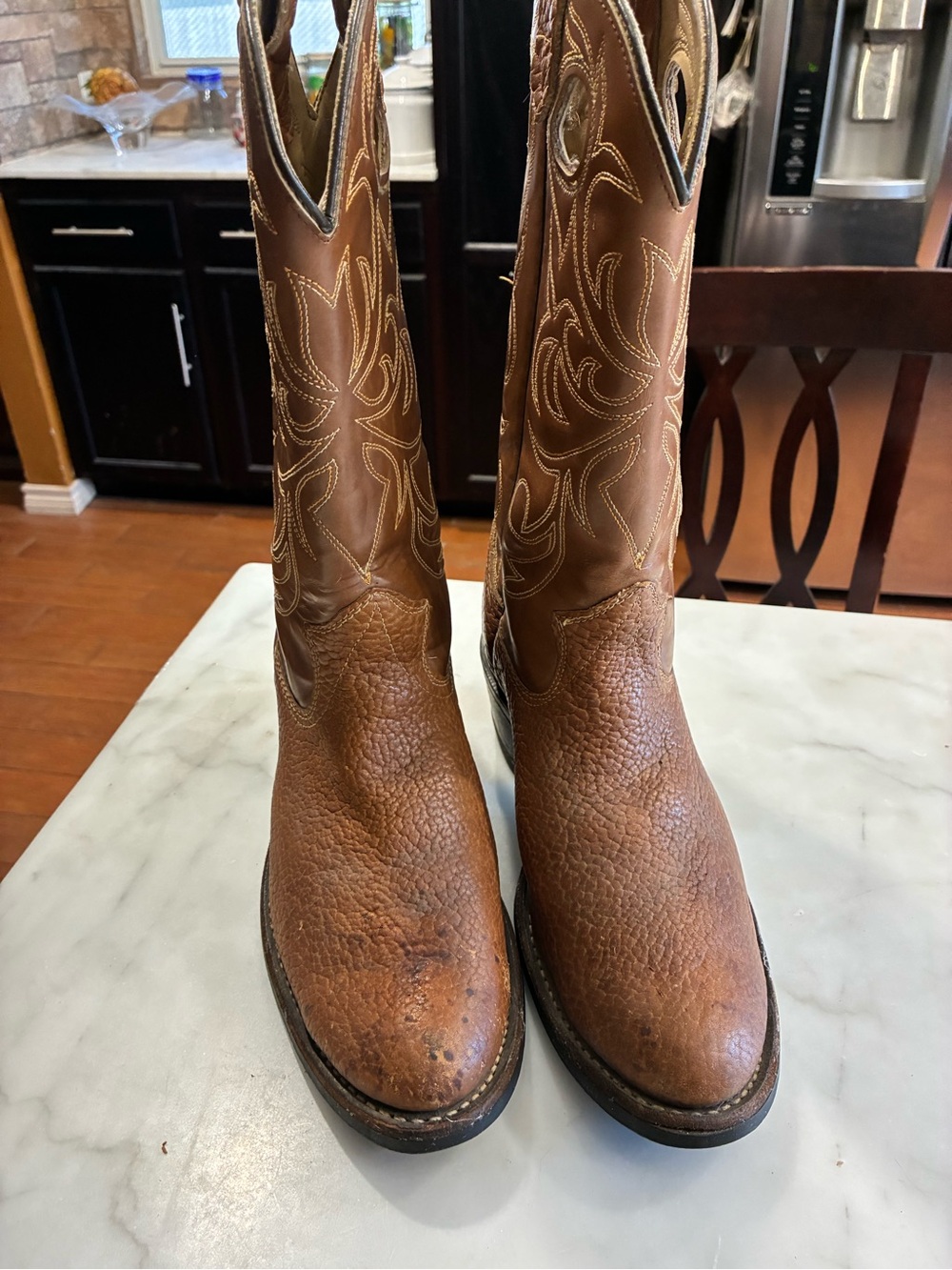 Vintage Texas Cowboy Boots Men’s 8 Tan Brown Almond Toe Leather USA Western